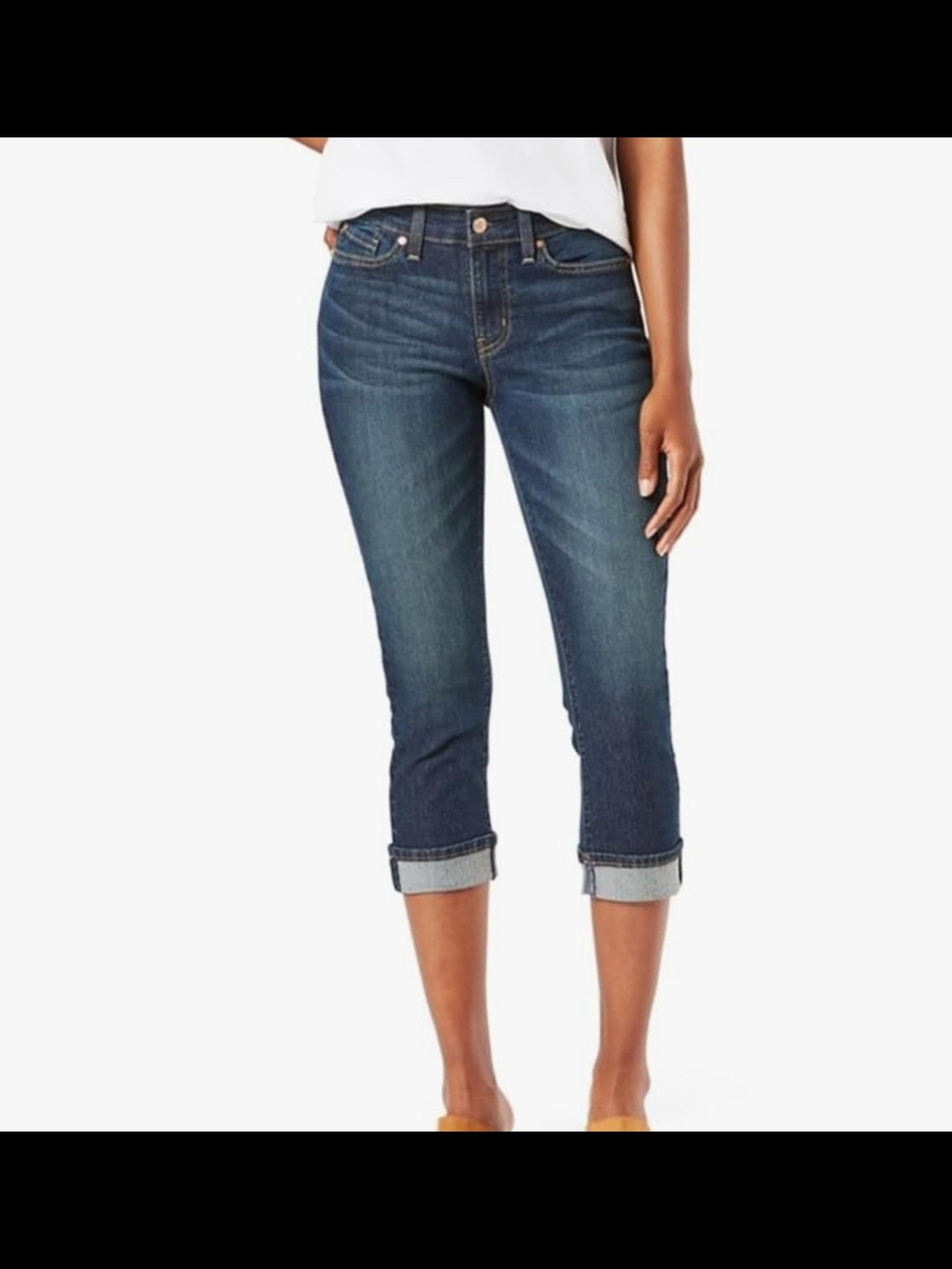 Women's Dark Blue Cropped Roll-Cuff Jeans